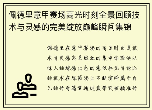 佩德里意甲赛场高光时刻全景回顾技术与灵感的完美绽放巅峰瞬间集锦