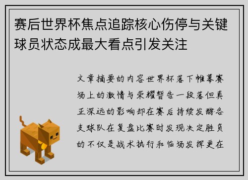 赛后世界杯焦点追踪核心伤停与关键球员状态成最大看点引发关注