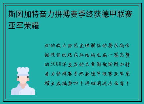 斯图加特奋力拼搏赛季终获德甲联赛亚军荣耀